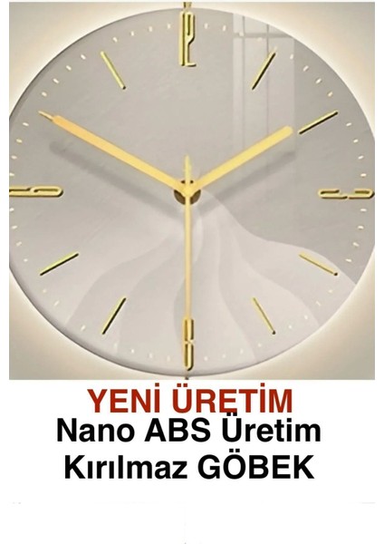 (Büyük Boy-50*75 cm) Timelles Kristal- (Quartz Mekanizmalı)-(Abs Nano Göbek )-Pilli LED - Metal Duvar Saati