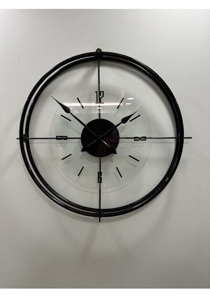 (Büyük Boy-55*55 cm) Siyah Çiftçember Camlı Seri -(Qaurtz Mekanizmalı) Modern Dekoratif Camlı Metal Duvar Saati fiyatları