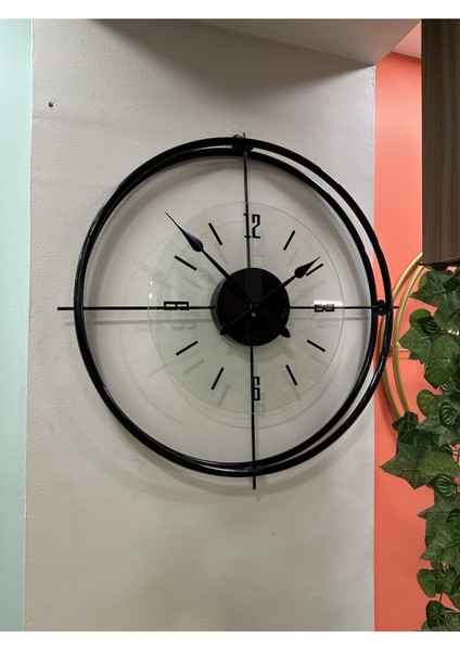 (Büyük Boy-55*55 cm) Siyah Çiftçember Camlı Seri -(Qaurtz Mekanizmalı) Modern Dekoratif Camlı Metal Duvar Saati fırsatları