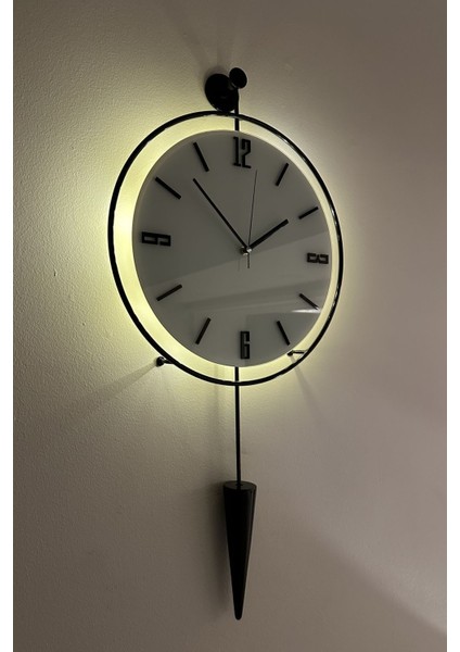 (Orta Boy-37*80 cm)Masippi Siyah (Beyaz Abs Kadran) Pilli LED - Metal Dekoratif Duvar Saati