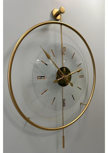 (Büyük Boy-50*75 cm)Gold Luxry Şefaf Modern Dekoratif Metal Duvar Saati
