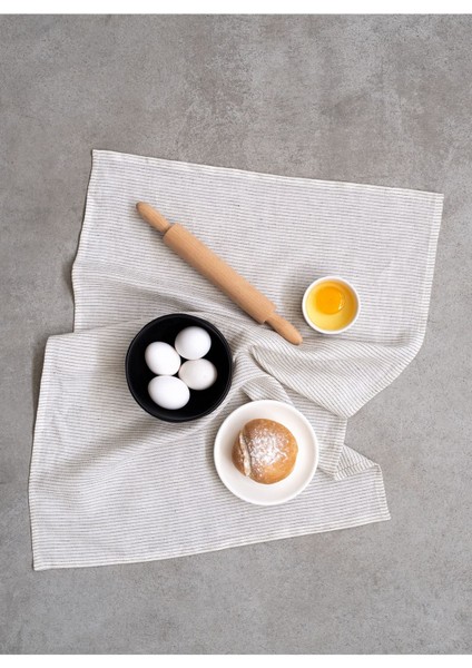 Pin Stripe Keten Mutfak Havlusu 2'li Beyaz 50 x 76