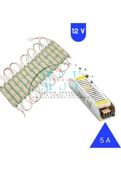 12 Volt 1.5 Watt 3 Lensli 10 Adet Yeşil Işık Modül ve 5 Amper Slim Trafolu Set