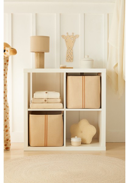 2'li Çocuk Odası Jüt Keten Kumaş Sepet Set 30 x 30 x 30 cm