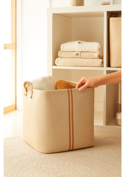 2'li Çocuk Odası Jüt Keten Kumaş Sepet Set 30 x 30 x 30 cm