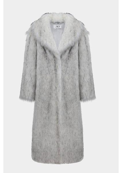 Premium Ingiliz Yaka Mob Wife Suni Kürk Maxi Kadın Kaban