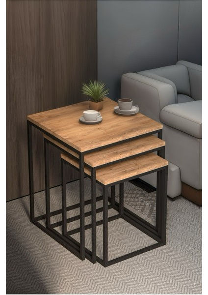 Metal Ayaklı Zigon Sehpa 3'lü Kare Model