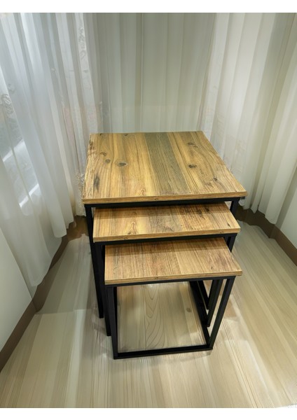 Metal Ayaklı Zigon Sehpa 3'lü Kare Model