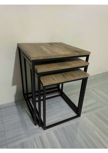 Metal Ayaklı Zigon Sehpa 3'lü Kare Model