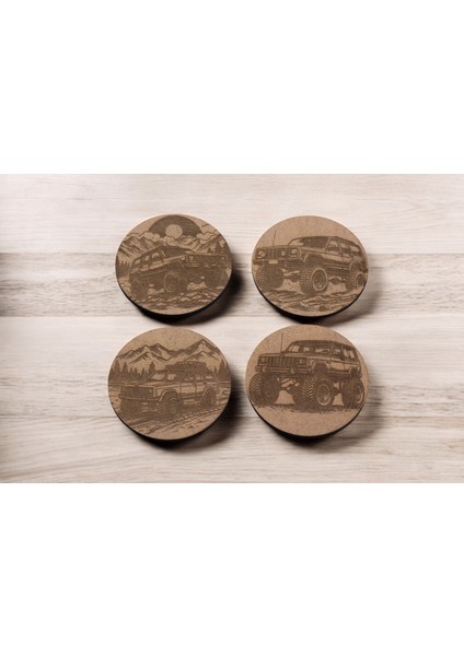 Ylndesign Wood & Craft Off-Road Temalı Lazer Kesim Bardak Altlığı fiyatları