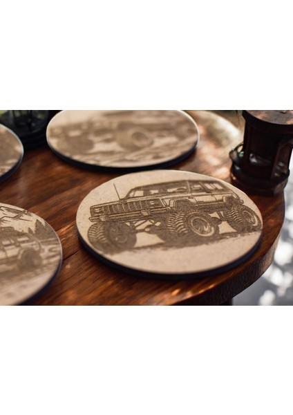 Ylndesign Wood & Craft Off-Road Temalı Lazer Kesim Bardak Altlığı modelleri