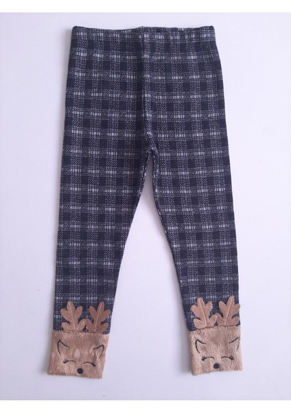 Siyah Gri Kareli Paçası Nakışlı Kışlık Kumaş Tayt Pantolon