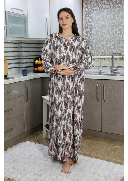 Akbeniz Kadın Uzun Kol Penye Gecelik Ev Elbisesi Kırmızı 25500HBCV000081G4M6