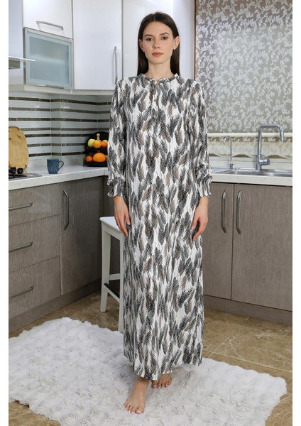 Kadın Uzun Kol Penye Gecelik Ev Elbisesi Ekru 25500 fiyatları
