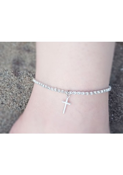 Haç Sallantılı Taşlı Halhal