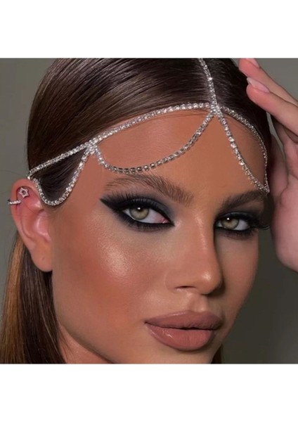 Taşlı Salkım Su Yolu Saç Aksesuarı Gelin Tacı Nişan Nikâh Kına Saç Zinciri modelleri