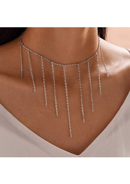 Saçaklı Zincir Silver Kolye