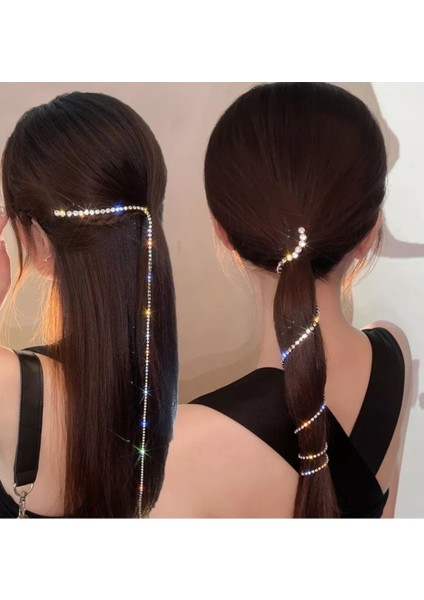 Taşlı Uzun Şerit Saç Zinciri