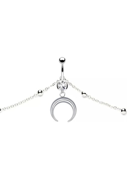 Vücut Zincirli Hilal Sallantılı Çelik Göbek Piercing