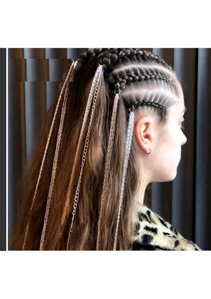 Uzun Zincirli Saç Küpesi 2 Adet Gümüş Renk fiyatları