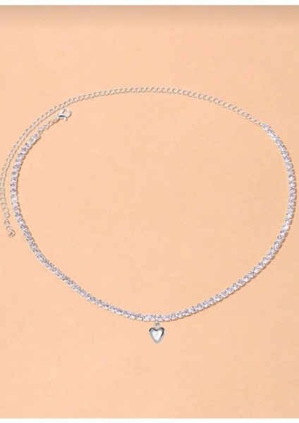 Kalp Detaylı Kristal Taşlı Rhinestone Kalpli Kolye fiyatları