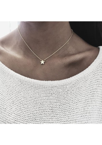 Yıldız Detaylı Zarif Ince Zincir Kolye