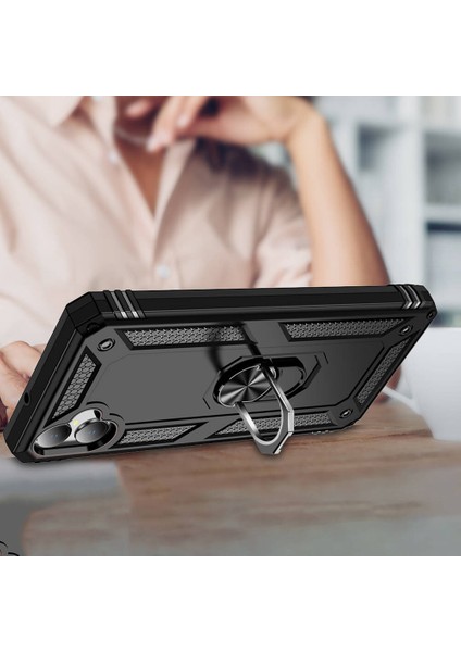 Samsung Galaxy A05 Kılıf Magnetik Stand Olabilen Kamera Korumalı Kapak - Lacivert + Nano Ekran Koruyucu modelleri