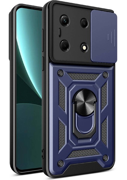 Infinix Note 30 4g Kılıf Magnetik Stand Olabilen Kamera Korumalı Vega Kapak - Lacivert + Nano Ekran Koruyucu