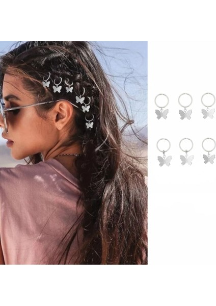 Kelebek Figürlü 6'lı Saç Küpesi Seti Saç Örgü Küpesi