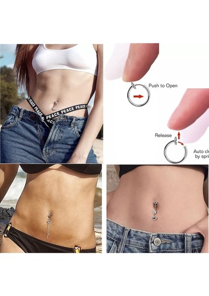 Deliksiz Örümcek Sallantılı Fake Çelik Göbek Piercing modelleri