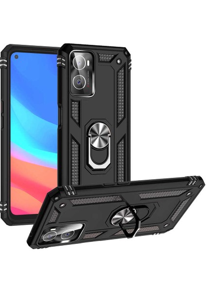 Oppo A96 4g Kılıf Magnetik Stand Olabilen Kamera Korumalı Vega Kapak - Siyah + Nano Ekran Koruyucu