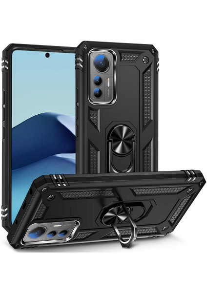 Xiaomi Mi 12 Lite Kılıf Magnetik Stand Olabilen Kamera Korumalı Kapak - Siyah + Nano Ekran Koruyucu