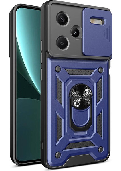 Xiaomi Redmi Note 13 Pro Plus Kılıf Magnetik Stand Olabilen Kamera Korumalı Kapak - Lacivert + Nano Ekran Koruyucu