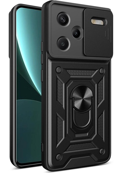 Xiaomi Redmi Note 13 Pro Plus Kılıf Magnetik Stand Olabilen Kamera Korumalı Kapak - Siyah + Nano Ekran Koruyucu