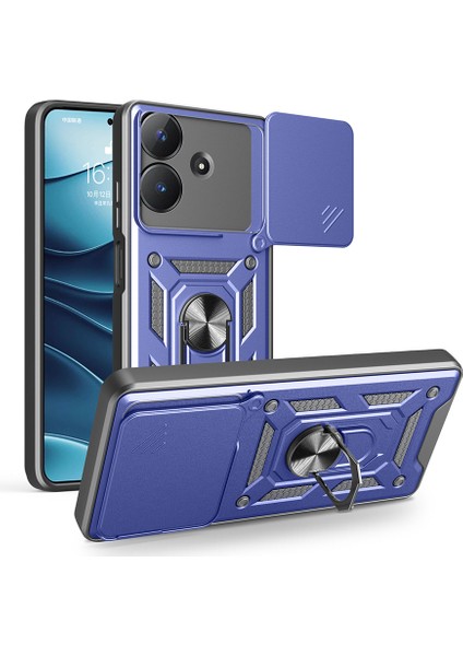 Realme Note 60 Kılıf Magnetik Stand Olabilen Kamera Korumalı Kapak - Lacivert + Nano Ekran Koruyucu
