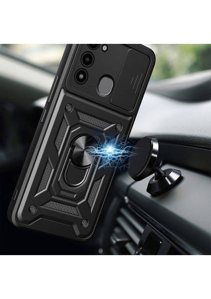 Tecno Spark 8c Kılıf Magnetik Stand Olabilen Kamera Korumalı Kapak - Siyah + Nano Ekran Koruyucu fiyatları