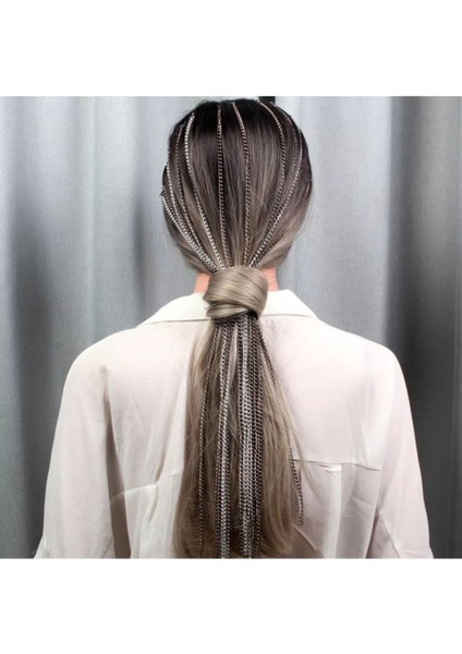 2 Adet 2'li Saç Örgü Zinciri Saç Aksesuarı Gümüş Renk modelleri