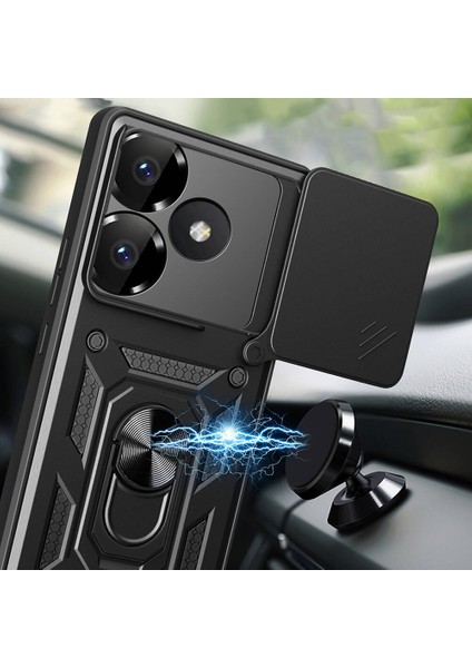 Poco F6 Pro Kılıf Magnetik Stand Olabilen Kamera Korumalı Kapak - Siyah + Nano Ekran Koruyucu fiyatları