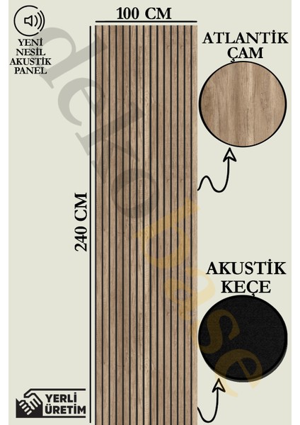 100X240 cm Atlantik Çam Renk Akustik Ahşap Duvar Paneli