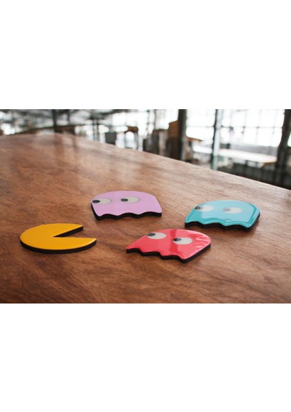 Ylndesign Wood&Craft Pac-Man Temalı El Boyaması ve Epoksi Kaplamalı Bardak Altlığı