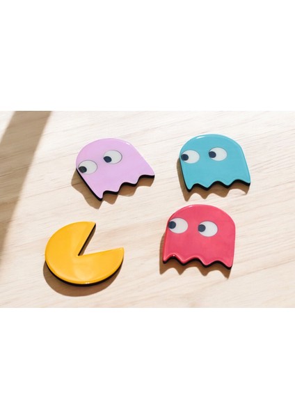 Ylndesign Wood&Craft Pac-Man Temalı El Boyaması ve Epoksi Kaplamalı Bardak Altlığı