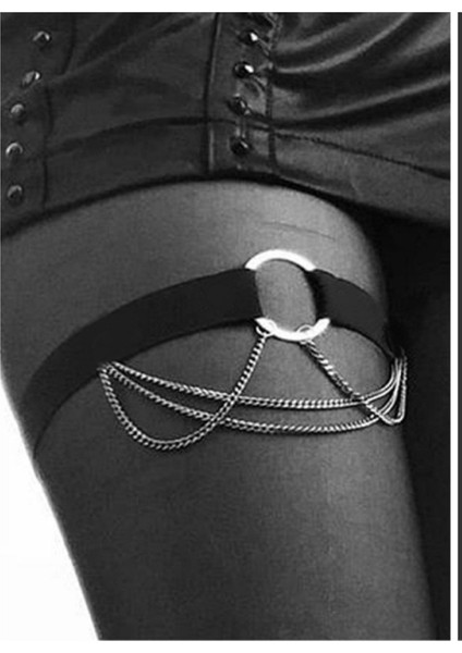 Angel Passion Zincirli Gothic Punk Bacak Bandı Elastik - Ayarlı