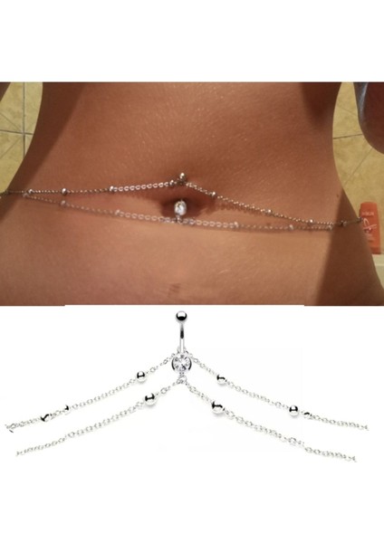 Iki Şerit Vücut Zincirli Çelik Göbek Piercing