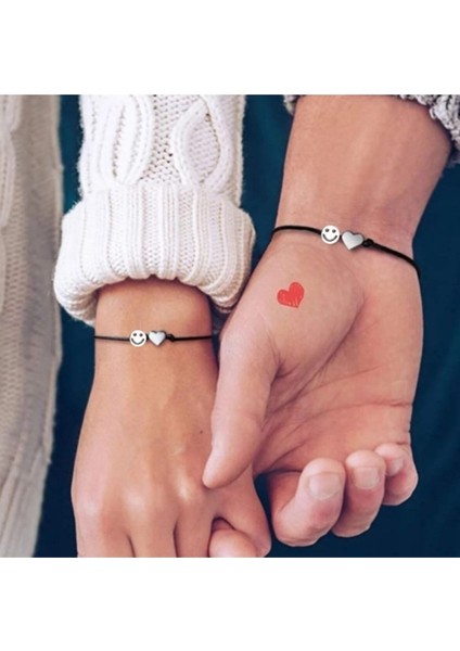 2'li Kalp ve Gülen Surat Detaylı Sevgili Arkadaşlık Bff Ayarlanabilir Bileklik Seti