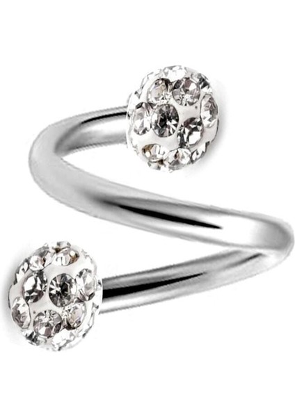 Gümüş Spiral Model Çelik Kristal Taşlı Helix Kıkırdak Piercingi