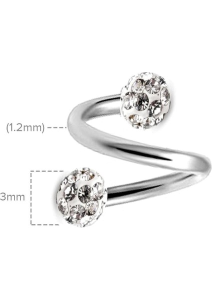 Gümüş Spiral Model Çelik Kristal Taşlı Helix Kıkırdak Piercingi fiyatları