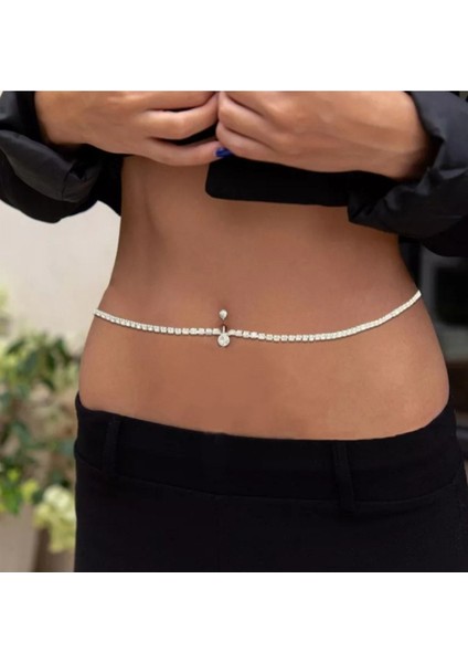 Taşlı Bel Zincirli Çelik Göbek Piercing