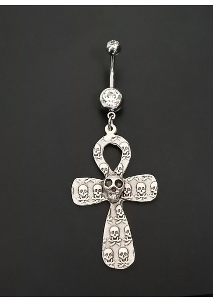 Cerrahi Çelik Kuru Kafa Haç Sallantılı Göbek Piercing