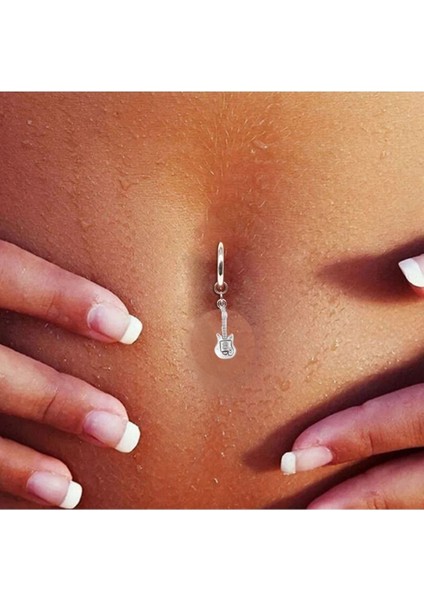 Deliksiz Gitar Sallantılı Fake Çelik Göbek Piercing