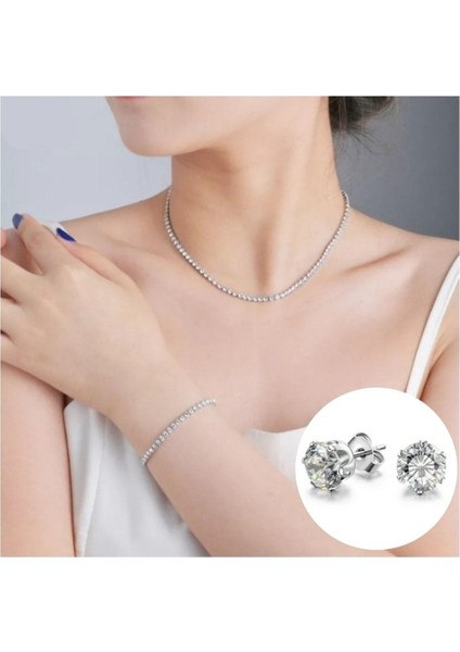 Kolye Bileklik Küpe Su Yolu Taşlı Set